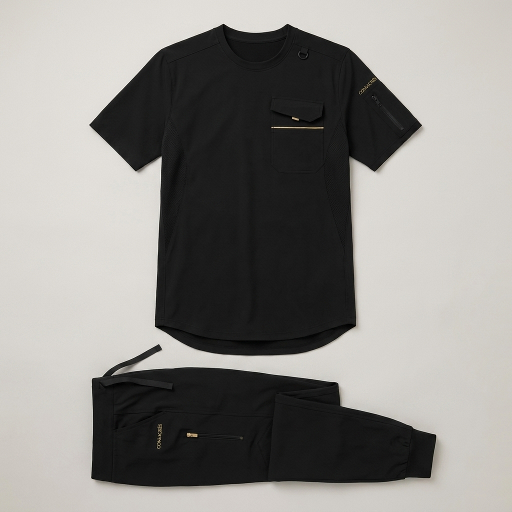 Consacrés Men's Signature Scrub Set - black scrub top and jogger pants